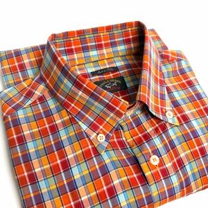 PAUL & SHARK Yachting Button Down Shirt Cotton Check Orange Italy L